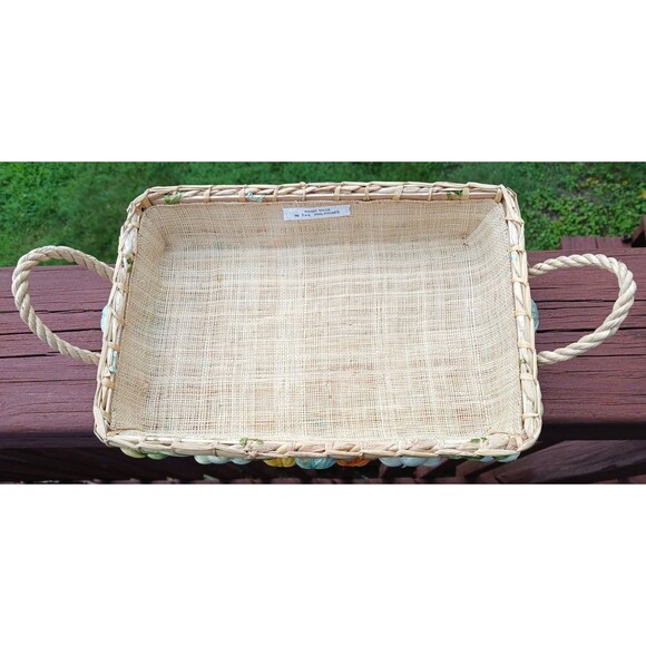 Vintage Hand Woven Rectangle Floral Basket Flower Motif w/ Handles Philippines - Picture 6 of 7